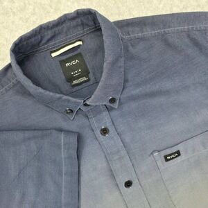 RVCA Men's Slim Fit Short Sleeve Button Down Shirt Dip Dye Blue Grey Size Medium